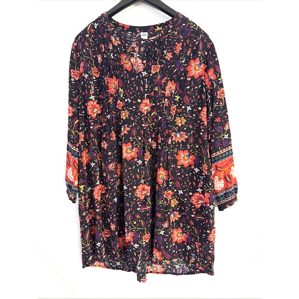 Old Navy Womens Long Sleeves Dress Black Floral Fall Border - M - keyhole boho